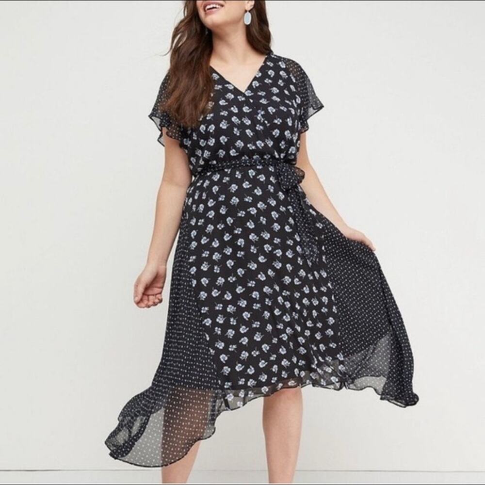 NWT Black Blue Floral Dot Patchwork A Line Fit & Flare Dress Plus 26 Cottagecore